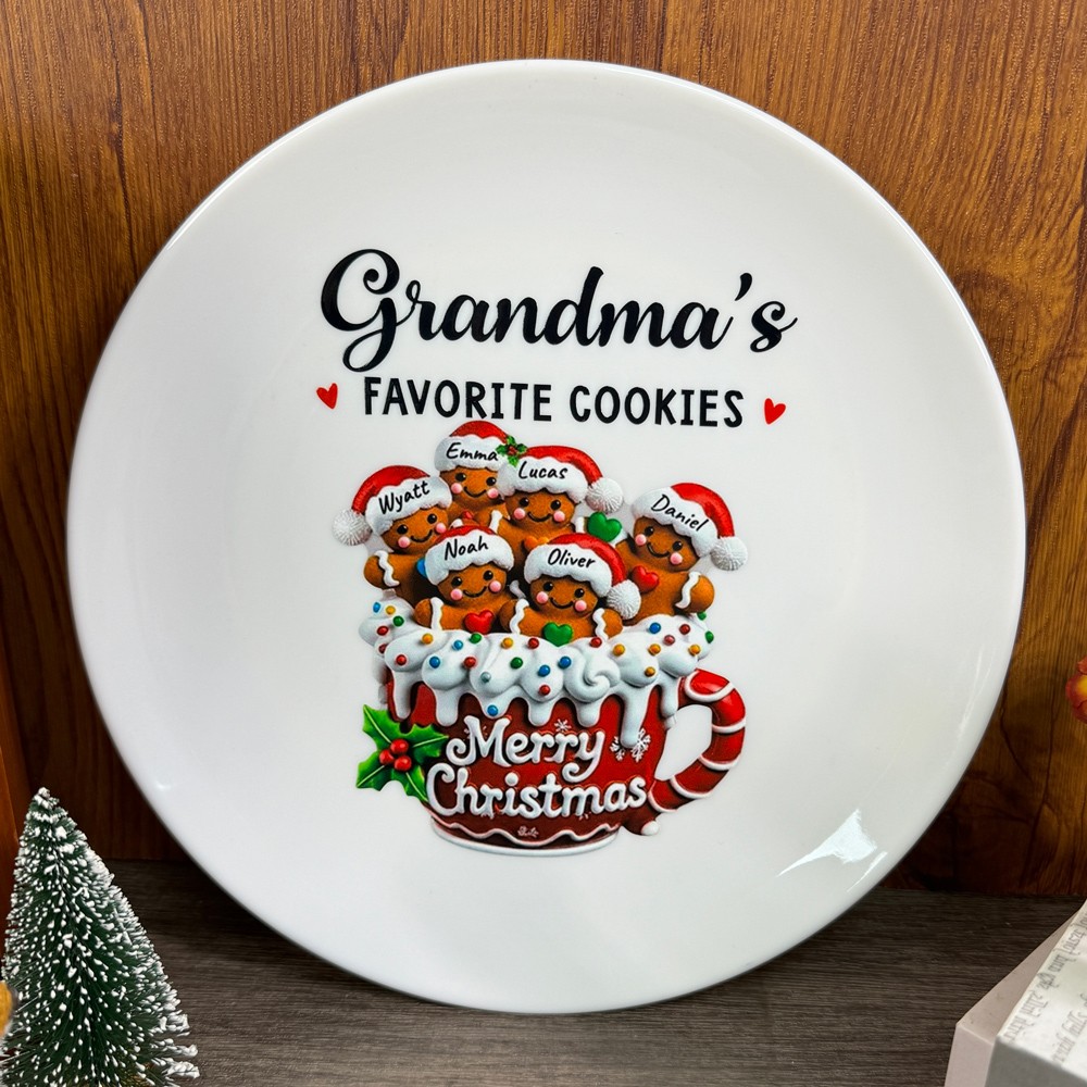 Personalized Gingerbread Christmas Plate with Grandkids Names Keepsake Gifts for Grandma Mom Holiday Gift Ideas