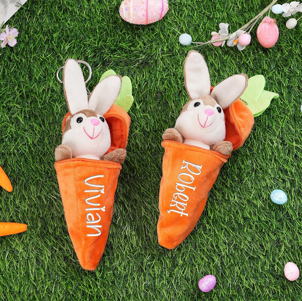 Personalized Bunny Rabbit: Plush Reversible Carrot Keychain, Custom Stuffed Animal Keychain, Easter Gifts