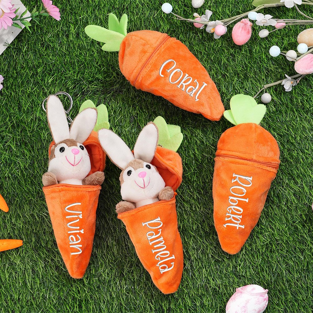 Personalized Bunny Rabbit: Plush Reversible Carrot Keychain, Custom Stuffed Animal Keychain, Easter Gifts