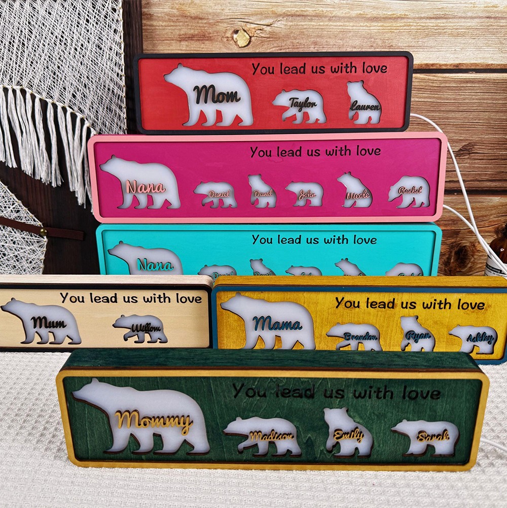 Personalized Bear Family Night Light With Kids Name Keepsake Gifts For Mom Grandma