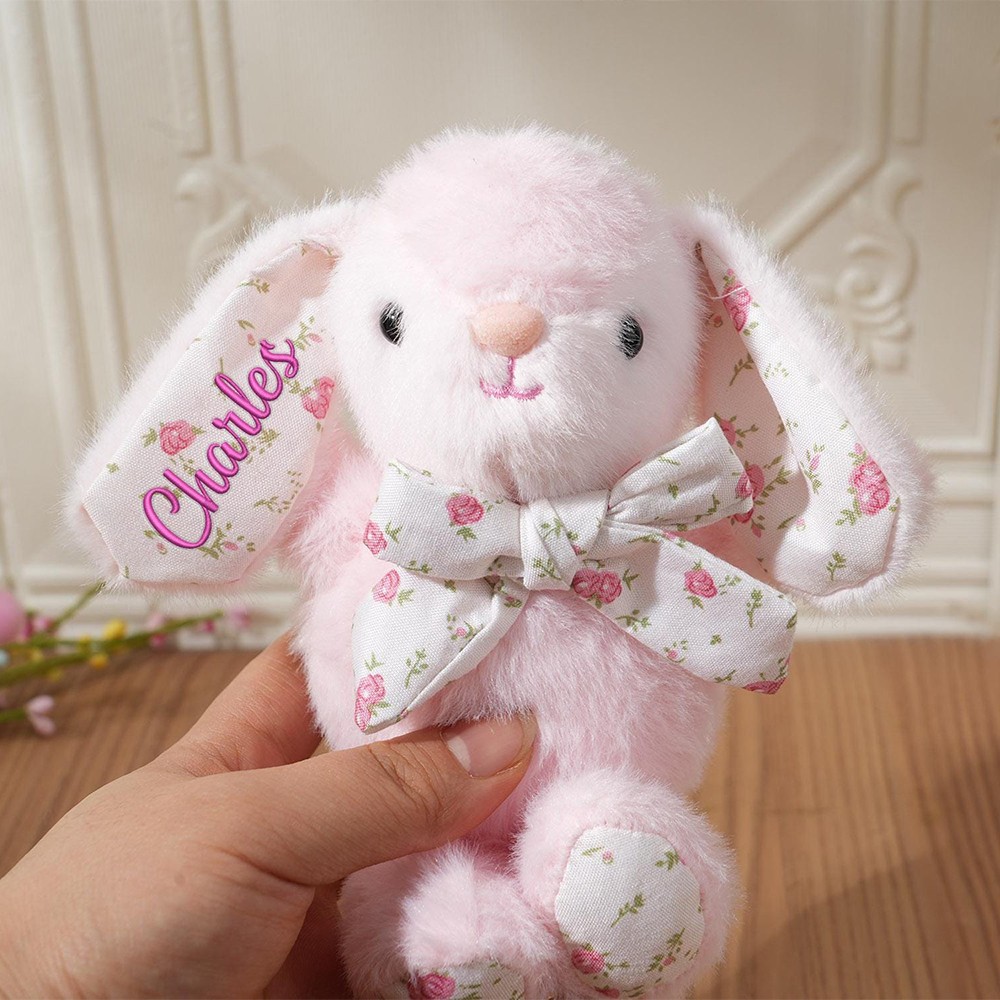 Custom Plush Bunny Charm, Personalized Bunny Rabbit, Stuffed Animal Keychain, Kids Backpack Accessory, Easter Gift