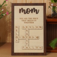 Personalized Mom Crossword Scrabble Wood Puzzle Sign Mothers Day Gift