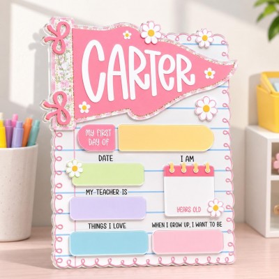 Personalized First Day of School Sign Reusable Back to School Sign Kit Gift for Kid
