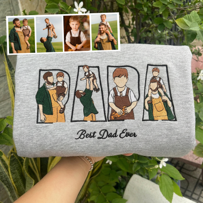 Custom Embroidered Papa Sweatshirt with Photo Father's Day Gift for Dad