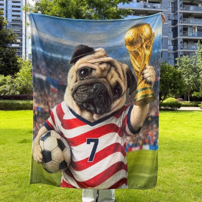 Personalized Soccer Pet Blanket with Names World Cup Gifts for Sports Fans
