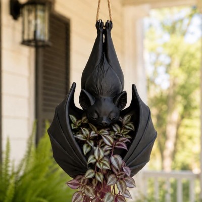 Hanging Bat Plant Pot Creepy Gothic Planter for Spooky Home Decor Halloween Gifts