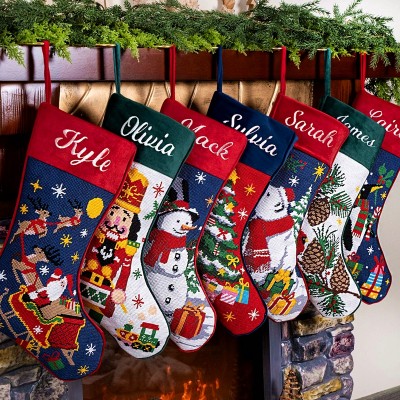 Personalized Luxury Vintage Embroidery Christmas Stockings with Name for Old-Fashioned Christmas Decor
