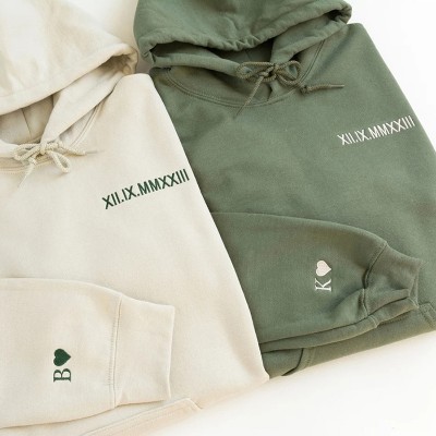 Personalized Embroidered Roman Numeral Anniversary Date Couple Hoodie