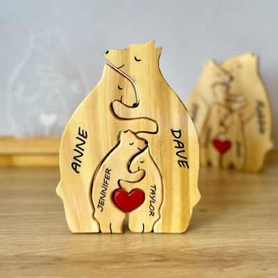 Personalized Wooden Bear Family Puzzle with Family Names