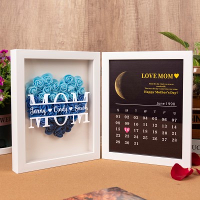 Personalized Mom Flower Shadow Box With REAL MOON PHASE Anniversary Calendar
