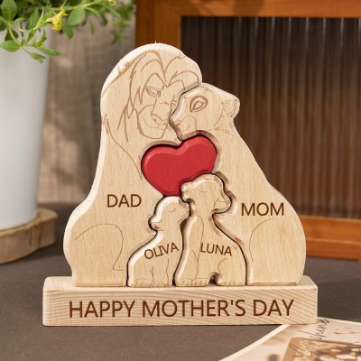 Personalized Wooden Lion Family Puzzle with Family Names