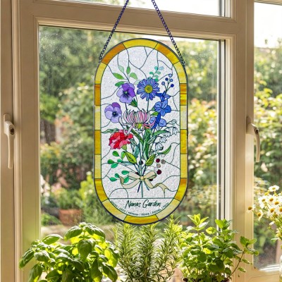 Personalized Birth Flower Suncatcher Keepsake Gifts for Grandma Mom Mother's Day Gift