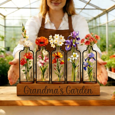Personalized Grandma's Garden Stained Glass Birth Month Flower Vase With Grandkids Name Thoughtful Gifts For Mom Grandma