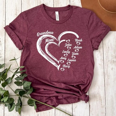 Custom Grandma Heart Shirt With Grandkids Name Gift For Grandma