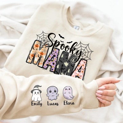 Custom Halloween Spooky Mama Shirt With Kids Names Gift For Mom
