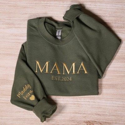 Custom Embroidered Mama Grandma Sweatshirt With Name On Sleeve