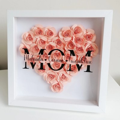 Mom Heart Shaped Monogram Flower Shadow Box Gift For Mothers