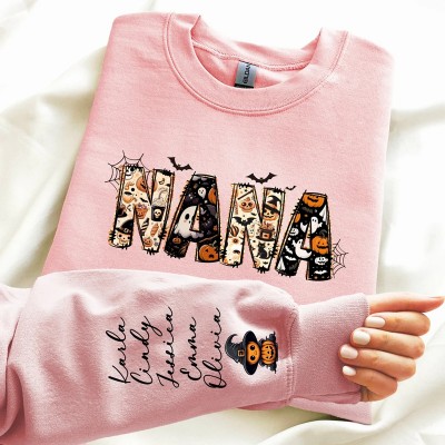 Personalized Halloween Spooky Nana Sweatshirt With Kids Names Gift For Nana