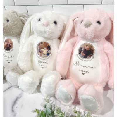 Personalized Memorial Bunny with Photo - Remembrance Keepsake
