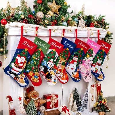 Personalized Luxury Applique 3D Embroidery Christmas Stockings with Name for Family Gift Holiday Decoration