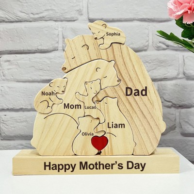 Personalized Wooden Bear Family Puzzle with Family Names