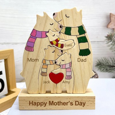 Personalized Wooden Bear Family Puzzle with Family Names