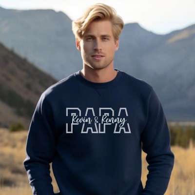 Personalized PAPA Hoodie with Kids Names Father's Day Gift