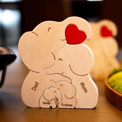 Personalized Wooden Elephant Family Puzzle with Family Names