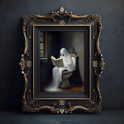 Halloween Ghost on Toilet Dark Academia Vintage Style Art Frame Halloween Decor