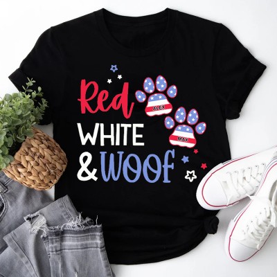 Red White & Woof - Personalized T-Shirt, Funny Independence Day Shirt for Pet Lovers