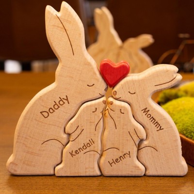 Personalized Wooden Bunny Family Puzzle with Family Names