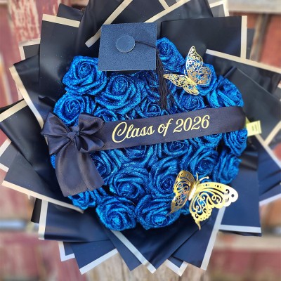 Glitter Roses Graduation Bouquet: Personalized Class of 2026 Gift