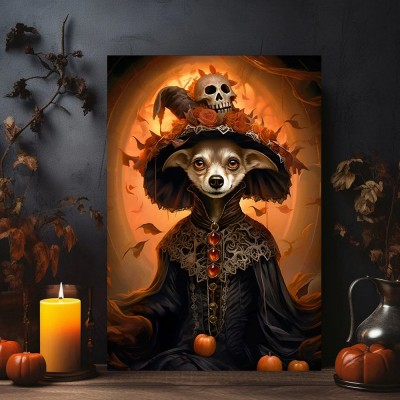 Halloween Pet Portrait Poster Canvas Halloween Wall Decor Art Funny Pet Lover Halloween Gift