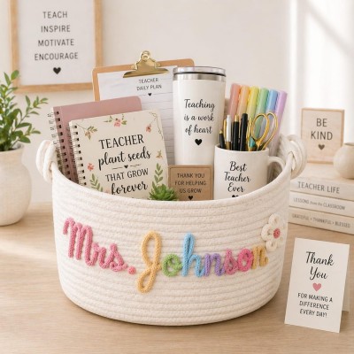 Personalized Teacher Gift Basket with Name– Back to School & Teacher Appreciation Gift