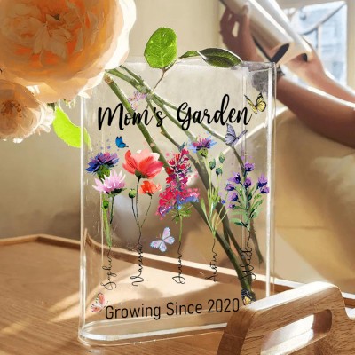Personalized Mom's Garden Birth Month Flower Acrylic Book Vase With Kids Name Thoughtful Gifts For Mom Grandma