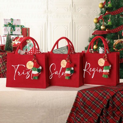 Custom Christmas Eve Gift Bag with Charm Holiday Gift Bags with Name Party Bags