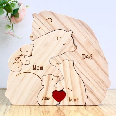 Personalized Wooden Bear Family Puzzle with Family Names