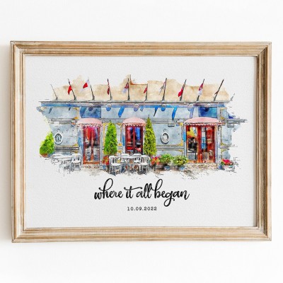 Custom Where We Met Watercolor Painting Sign Anniversary Gift for Couples