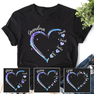 Personalized Grandma with Grandkids Names Hearts Shirt Gift For Grandma