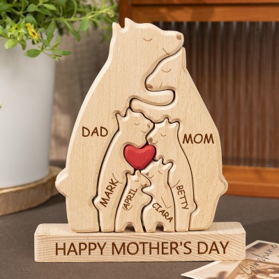 Personalized Wooden Bear Family Puzzle with Family Names