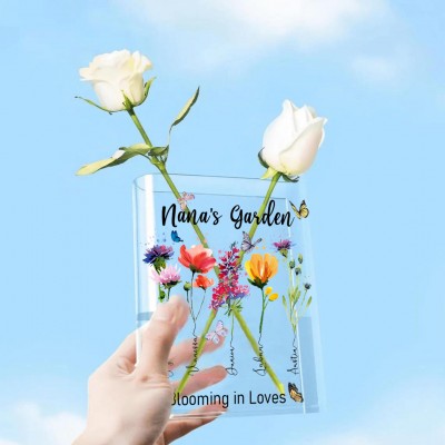 Personalized Nana's Garden Birth Month Flower Acrylic Book Vase With Grandkids Name Thoughtful Gifts For Mom Grandma