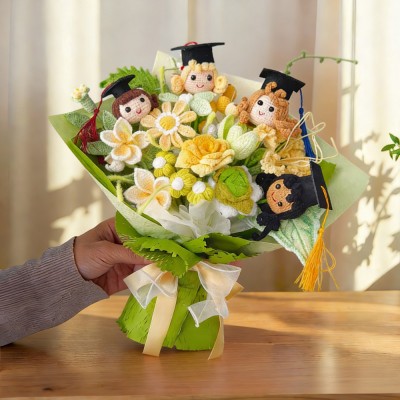 Handmade Crochet Graduation Bouquet with Knitted Graduate Doll Personalized Keepsake Gift