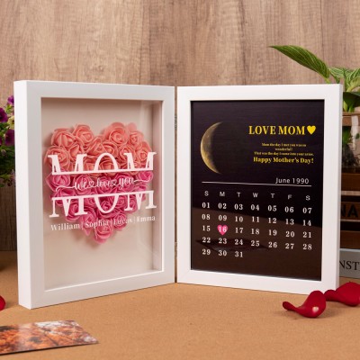 Personalized Mom Flower Shadow Box With Real Moon Phase Anniversary Calendar