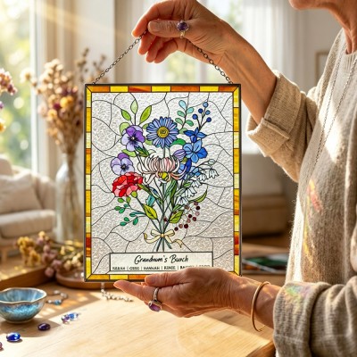 Personalized Birth Flower Suncatcher Keepsake Gifts for Grandma Mom Mother's Day Gift