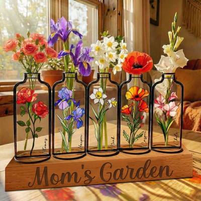 Personalized Mom's Garden Stained Glass Birth Month Flower Vase With Kids Name Thoughtful Gifts For Mom Grandma