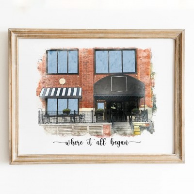 Custom Where We Met Watercolor Painting Sign Anniversary Gift for Couples