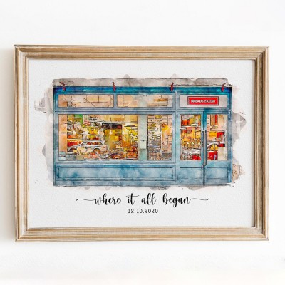 Custom Where We Met Watercolor Painting Sign Anniversary Gift for Couples