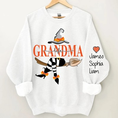 Custom Halloween Grandma Witch Shirt Sweatshirt Hoodie With Name On Sleeve Gift for Halloween