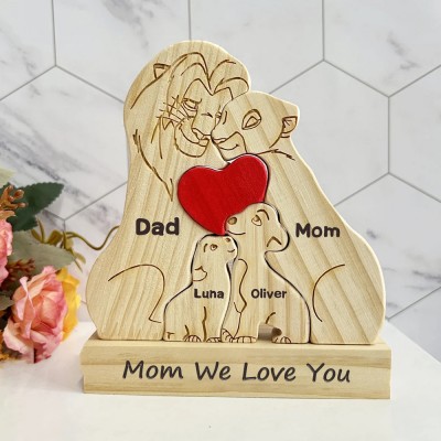 Personalized Wooden Lion Family Puzzle with Family Names