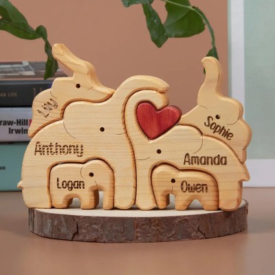 Personalized Wooden Elephant Family Puzzle with Family Names